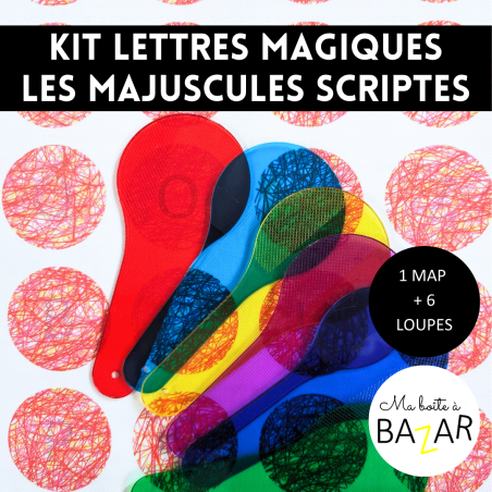 Kit Lettres Magiques – Majuscules Scriptes + 6 loupes couleurs