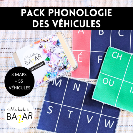 Pack Phonologie des Véhicules + PDF – Boîte à sons et premiers jeux de lecture