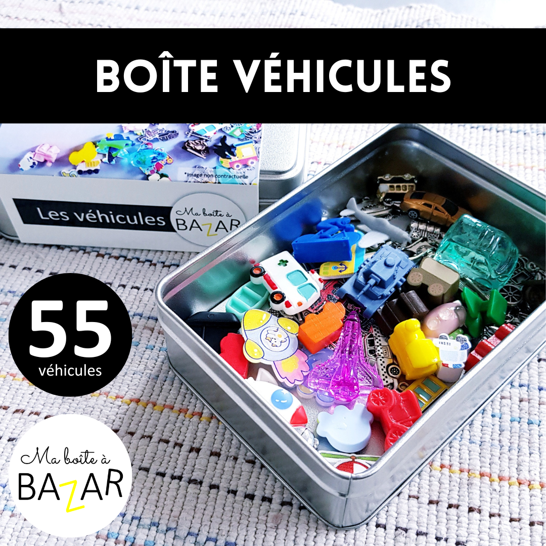 Boîte de 55 miniatures véhicules + PDF – Jeu éducatif Montessori transport