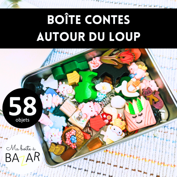 Boîte des contes autour du loup + PDF – 58 mini objets pédagogiques Montessori