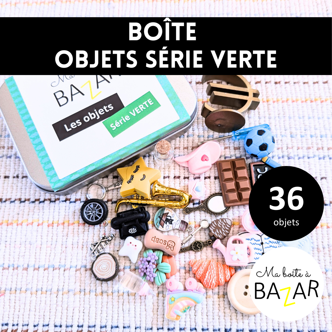 Boîte des 36 petits objets lecture série verte + PDF – Encodage - Décodage - Lecture phonétique Montessori (digrammes)