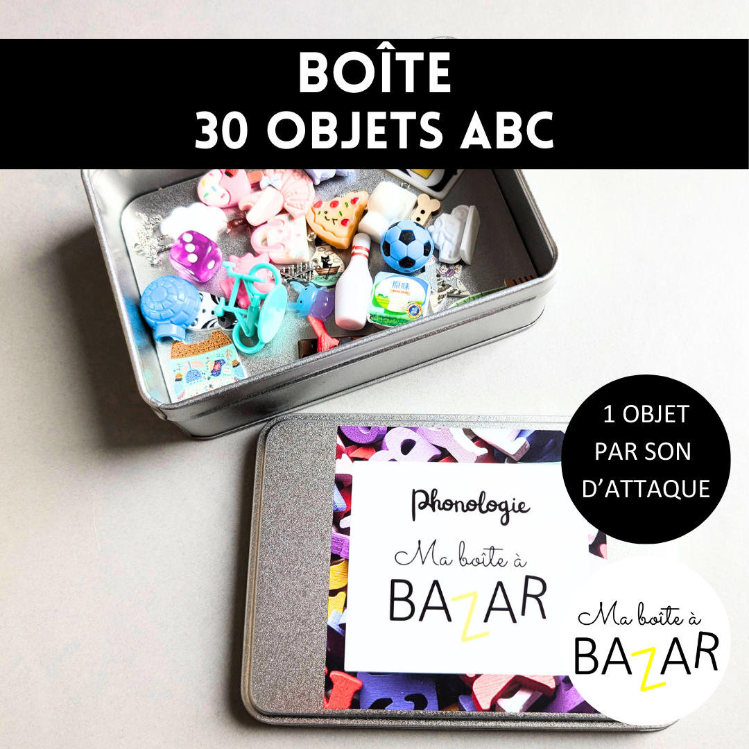 Boîte des 30 petits objets phonologiques + PDF – Sons d’attaque Montessori et son des lettres