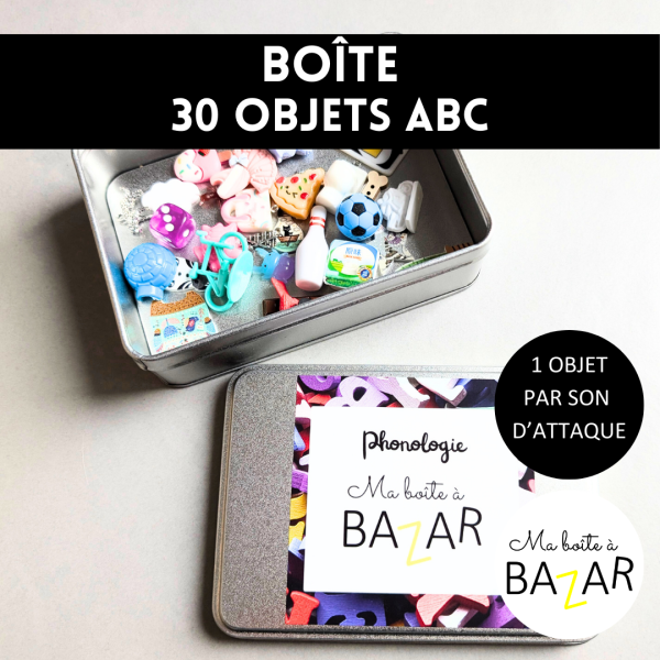 Boîte des 30 petits objets phonologiques + PDF – Sons d’attaque Montessori et son des lettres