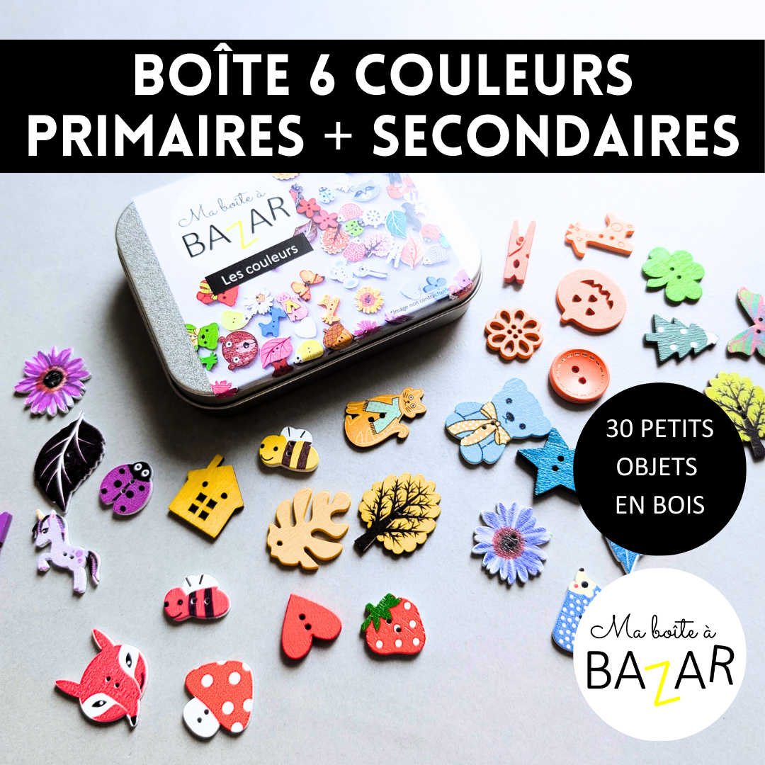 Boîte des 30 petits objets – 6 couleurs (primaires & secondaires)
