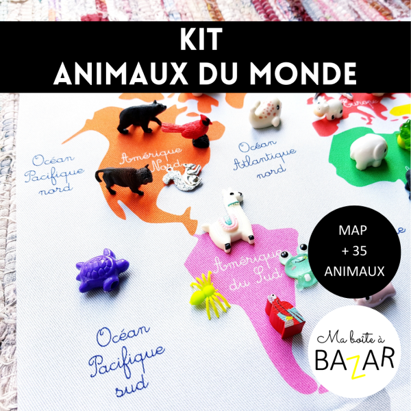 Kit Les Animaux du Monde + PDF – Map Montessori & 35 figurines