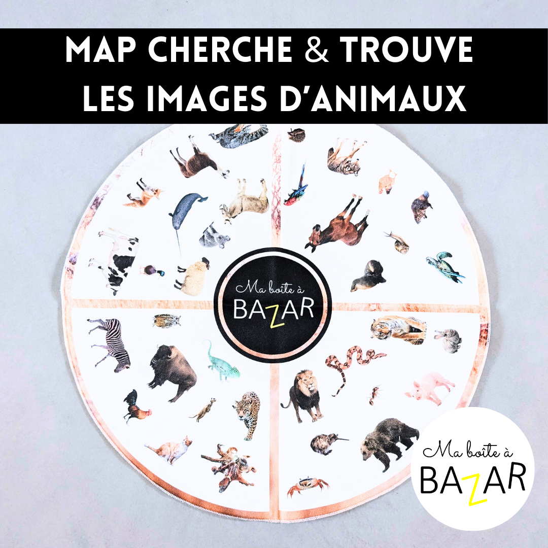 Map Cherche & Trouve les animaux en image– Jeu éducatif ludique en tissu bio
