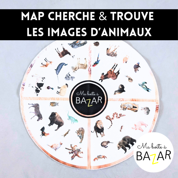 Map Cherche & Trouve les animaux en image– Jeu éducatif ludique en tissu bio