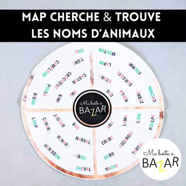 Map Cherche & Trouve les noms d'animaux– Jeu de lecture