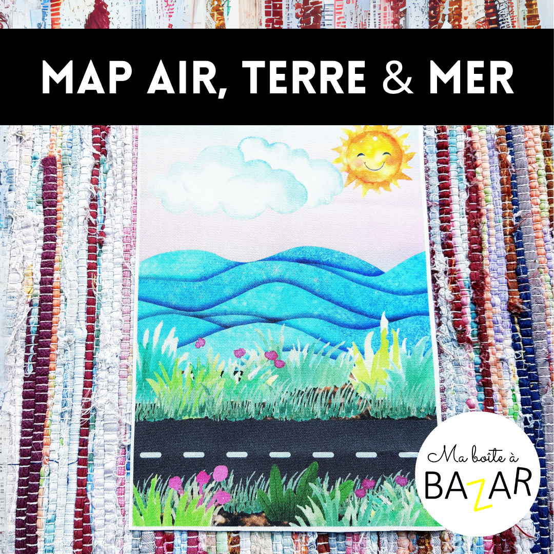 Map Air, Terre et Mer – véhicules à classer en tissu bio