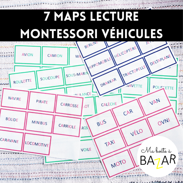 7 maps lecture véhicules seules – Lecture progressive Montessori