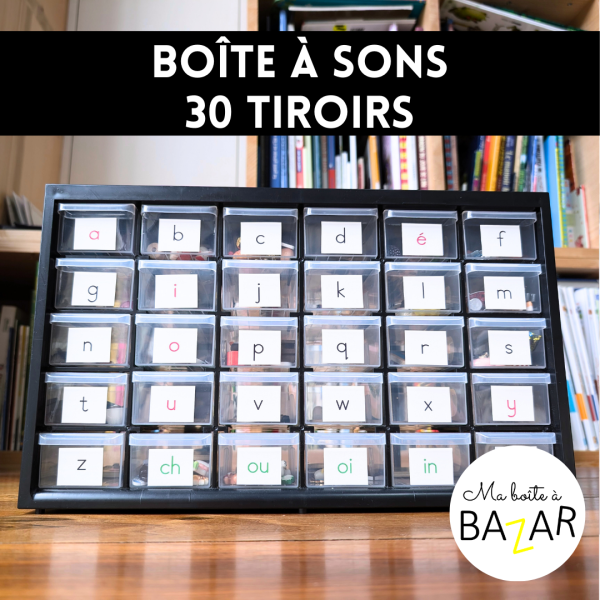 Boîte à sons grande capacité avec étiquettes – outil phonologique Montessori