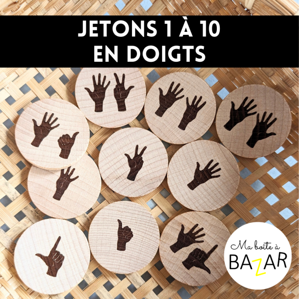 Jetons  en bois 1 à 10 – Représentation des nombres en doigts