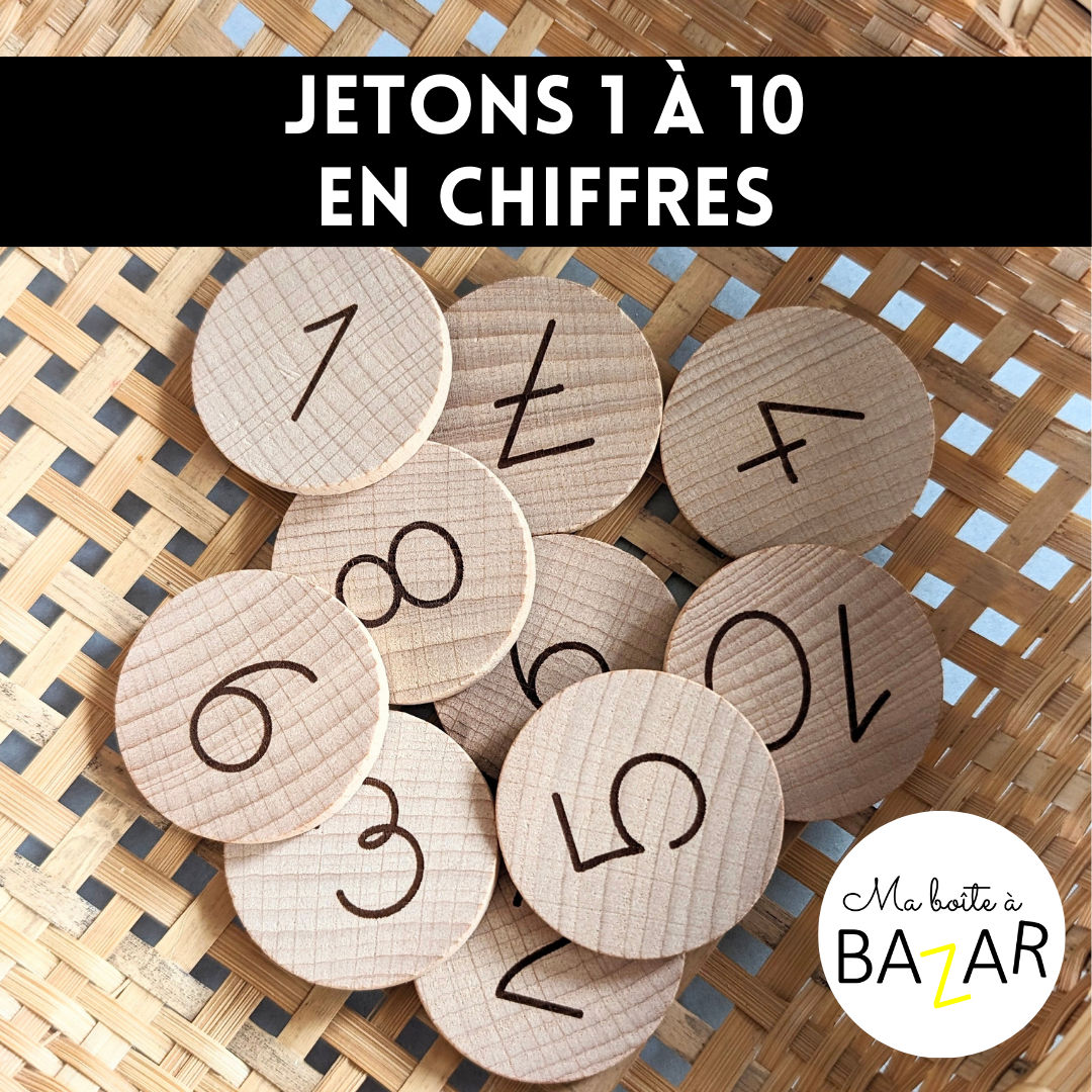Jetons  en bois 1 à 10 – Chiffres à manipuler pour apprendre à compter