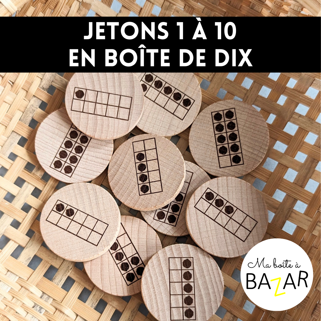 Jetons en bois 1 à 10 – Représentation en boîtes de dix