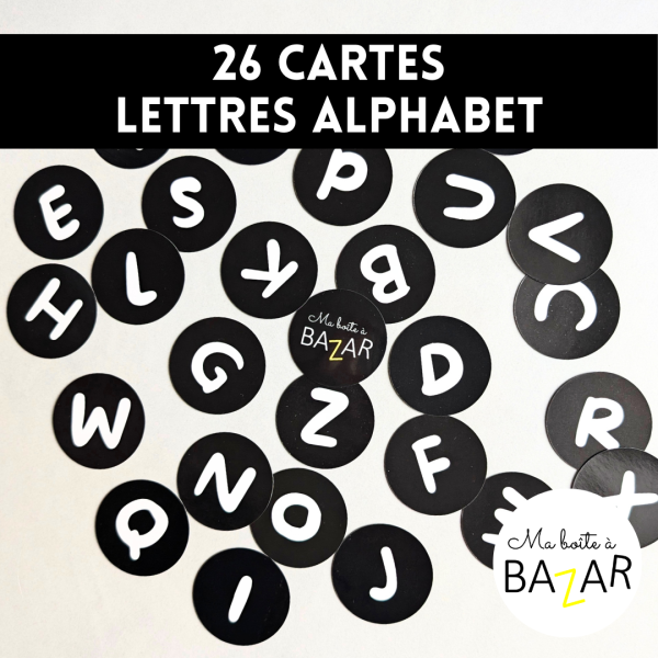 Cartes rondes de l’alphabet – Majuscules scriptes (26 lettres)