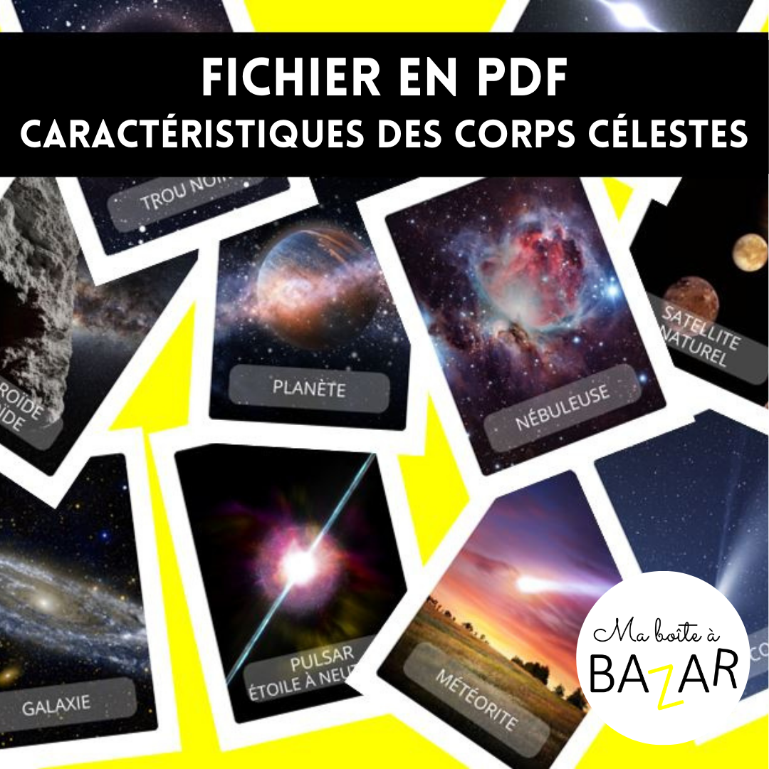 Apprendre les corps célestes – Cartes Montessori Astronomie à imprimer