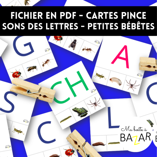 Cartes pinces à linge – Sons des lettres / petites bébêtes et insectes Montessori